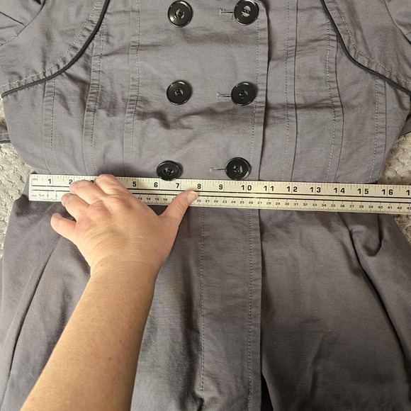 Soia & Kyo Gray Double Breasted Trench Coat Jacket Women's Large Belted Flared - Picture 7 of 9